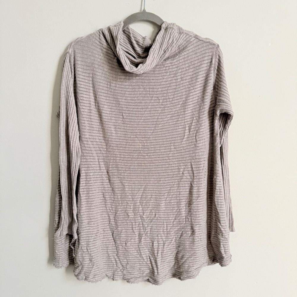 Free People We The Free Taupe Ribbed Cowl Neck Open Back Top Large